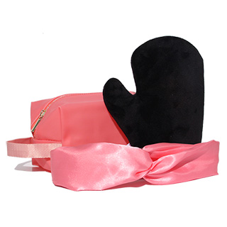 He-Shi Cosmetic Bag contains A Heaband and Tanning Mitt