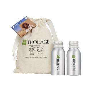Biolage Drawstring Bag with 2 Travel Size Aluminium Refillable Bottles